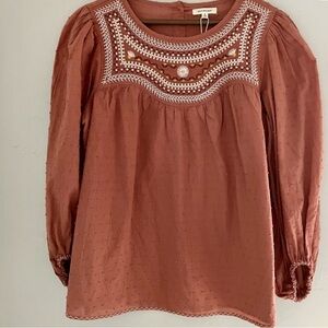 Max Studio Terracotta Embroidered Blouse